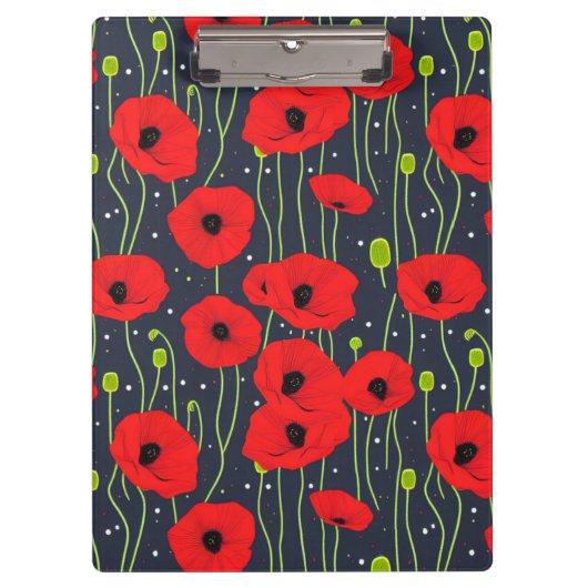 Lebendige moderne rote Mohnblumen-Muster-Kunst Klemmbrett (Vorderseite)