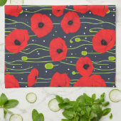 Lebendige moderne rote Mohnblumen-Musterkunst Geschirrtuch (Gefaltet)