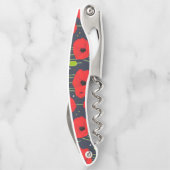 Lebendige moderne rote Mohnblumen-Musterkunst Kellnermesser (Rückseite)