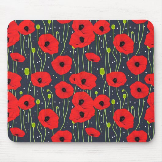 Lebendige moderne rote Mohnblumen-Musterkunst Mousepad (Vorne)