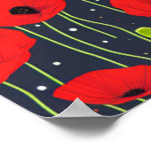 Lebendige moderne rote Mohnblumen-Musterkunst Poster (Ecke)
