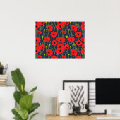 Lebendige moderne rote Mohnblumen-Musterkunst Poster (Heimbüro)