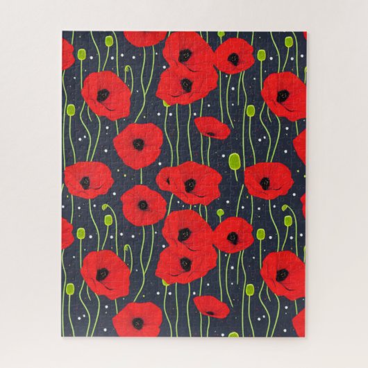 Lebendige moderne rote Mohnblumen-Musterkunst Puzzle (Vertikal)