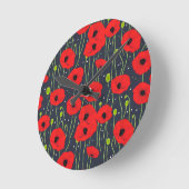 Lebendige moderne rote Mohnblumen-Musterkunst Runde Wanduhr (Winkel)