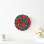 Lebendige moderne rote Mohnblumen-Musterkunst Runde Wanduhr (Zuhause)