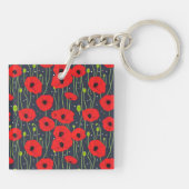 Lebendige moderne rote Mohnblumen-Musterkunst Schlüsselanhänger (Rückseite)