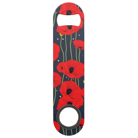 Lebendige moderne rote Mohnblumen-Musterkunst Speed Flaschenöffner (Vorderseite)