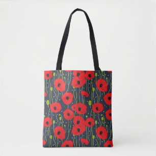 Lebendige moderne rote Mohnblumen-Musterkunst Tasche