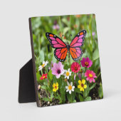 Lebendige Monarchfalter-Gartenszene Fotoplatte (Vorderseite)
