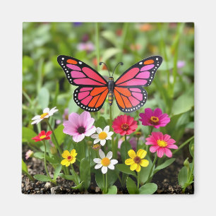Lebendige Monarchfalter-Gartenszene Magnet