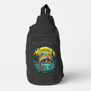 Lebendige Morgendämmerung an der Regenbogenforelle Crossbody Bag