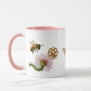 Lebendige Naturstudie Biene Raupen Blumen Garten Tasse