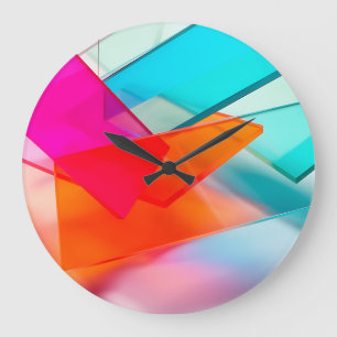 Lebendige Neon-Abstrakte 3D-transparente Rechtecke Große Wanduhr