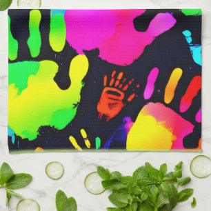 Lebendige Neon-Handabdruck-Kunst Geschirrtuch