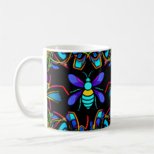 Lebendige Neon-Honigbiene mit abstraktem Sechseckm Kaffeetasse