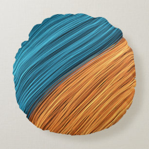 Lebendige Neon-Lichtstränge in Blau und Orange Rundes Kissen