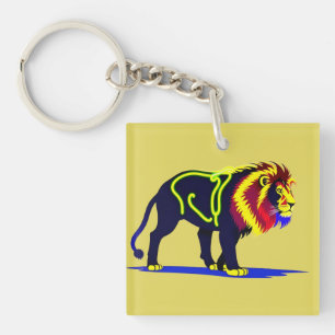 Lebendige Neon-Löwen-Illustration mit lebendigem M Schlüsselanhänger