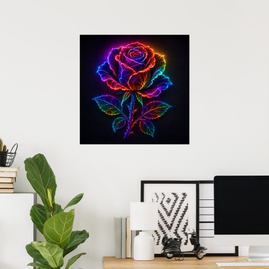 Lebendige Neon-Regenbogen-Rose blüht mit elektrisc Poster (Heimbüro)