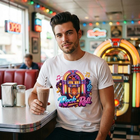 Lebendige Neon-Rock-'n'-Roll-Jukebox Tri-Blend Shirt