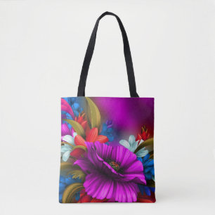 Lebendige neonfarbene Blumen-Digitalkunst-Illustra Tasche
