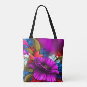 Lebendige neonfarbene Blumen-Digitalkunst-Illustra Tasche (Rückseite)