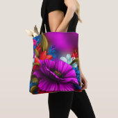 Lebendige neonfarbene Blumen-Digitalkunst-Illustra Tasche (Von Nahem)