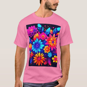 Lebendige neonfarbene Blumenkunst T-Shirt