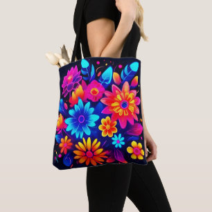Lebendige neonfarbene Blumenkunst Tasche