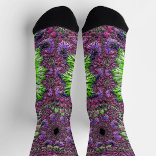 Lebendige neonfarbene trippige groovige Fraktalkun Socken