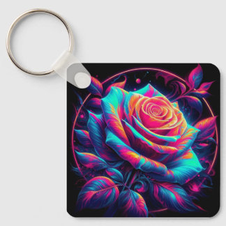Lebendige Neonrose Schlüsselanhänger