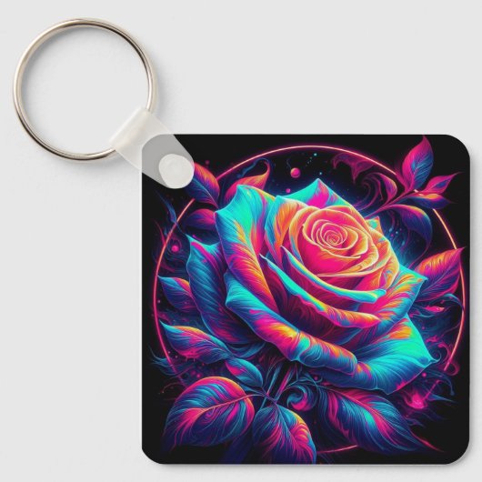 Lebendige Neonrose Schlüsselanhänger (Vorderseite)