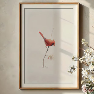 Lebendige Nordkardinal-Aquarellmalerei auf Zweig Poster
