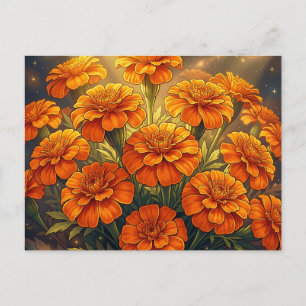 Lebendige Orange Ringelblumen-Blumengalaxie Sterne Postkarte