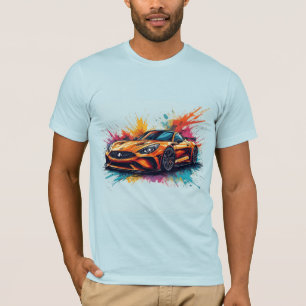 Lebendige orange Sportwagen-Kunst T-Shirt