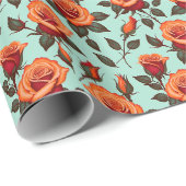 Lebendige orange und rote Rosen Geschenkpapier (Rolleneckpunkt)
