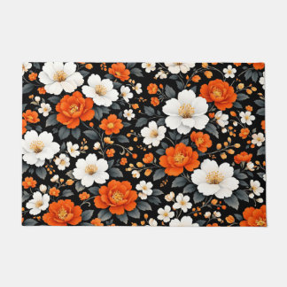 Lebendige orange und weiße Blumen auf Schwarz Fußmatte