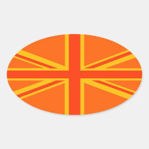 Lebendige orange Union Jack britische Flagge Swag Ovaler Aufkleber