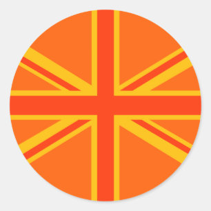 Lebendige orange Union Jack britische Flagge Swag Runder Aufkleber