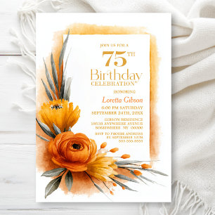Lebendige Orangefarbene Blumen zum 75. Geburtstag Einladung