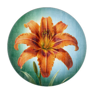 Lebendige Orangefarbene Lilienblüte Schneidebrett