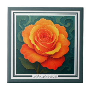 Lebendige orangefarbene Rosen-Papier-Schnitt-Blume Fliese