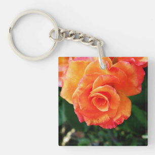 Lebendige Orangefarbene Rosenfotografie Schlüsselanhänger