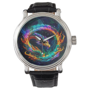 Lebendige Ouroboros-Drachenkunstsymbol Armbanduhr