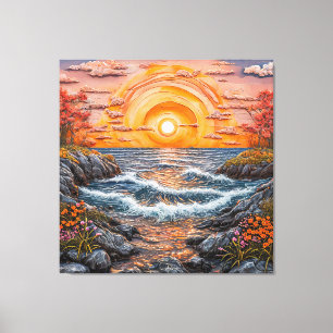 Lebendige Ozeansonnenuntergangslandschaft Leinwanddruck