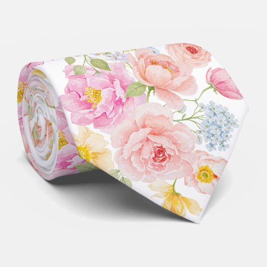 Lebendige Pastell-Blumen Krawatte (Gerollt)
