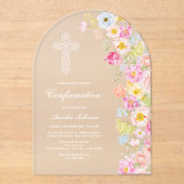 Lebendige Pastell-Blumenbogen-Konfirmation Acryleinladungen (Vorderseite)