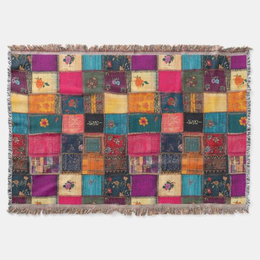 Lebendige Patchworkdecke mit klassischen Blumenmus Decke (Vorderseite)