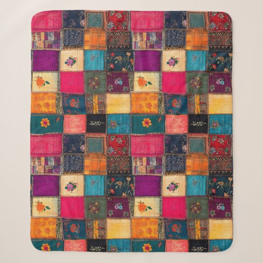 Lebendige Patchworkdecke mit klassischen Blumenmus Sherpadecke (Vorderseite)