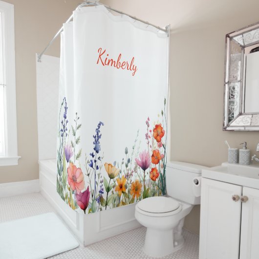Lebendige personalisierte Aquarell-Wildblumen Duschvorhang (Beispiel)