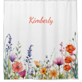 Lebendige personalisierte Aquarell-Wildblumen Duschvorhang (Vorderseite)
